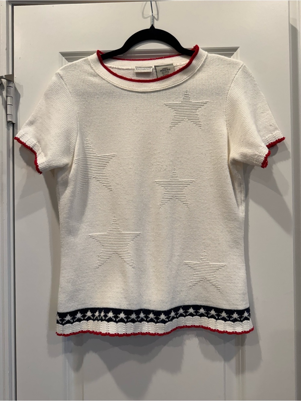 Vintage White Stag White Knit Short Sleeve Top with Red Trim